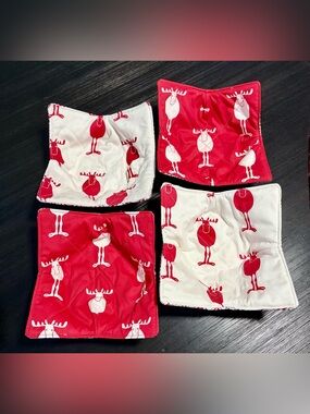 Winter Red and White Moose/Plaid Bowl Cozies